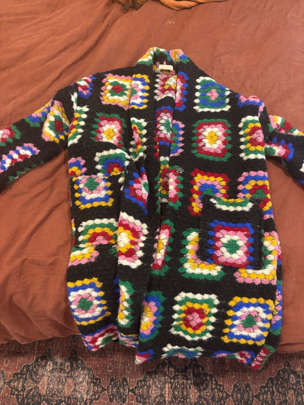 Black Multicolor Crochet-Style Women’s Sweater